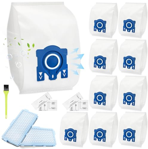 10 Pack Vacuum Cleaner Bags for Miele GN Vacuum Cleaner with 2 HEPA Filters, Compatible with Miele GN 3D Airclean High Efficiency Dust Bag Classic C1, Complete C2 C3, S240, S400i, S2, S5, S8 Series