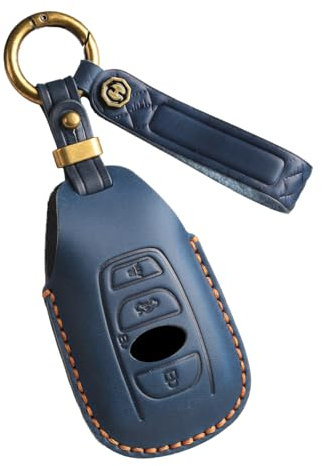 ontto Car Key Case Cover Bag with Key Fob Fits Subaru Legacy Impreza Trezia BRZ WRX Levorg Outback for Toyota GR86 Protective Genuine Leather Key Case Accessories 4 Buttons Blue