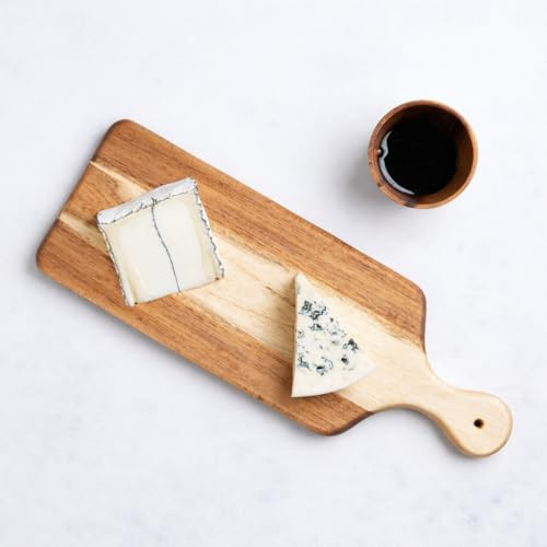 Bierofaro Acacia Wooden Chopping Board with Handle, Wooden Serving Board and Charcuterie Board with Hanging Hole, Cheese Board Decorative Food Platter for Kitchen, 44 * 15.5cm Wood Design