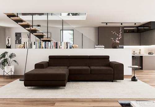 COMFORTINO FURNITURE Ecksofa mit Schlaffunktion NOTA L-Form, Sofa Couch mit Bettkasten, Eckcouch, Schlafsofa für Wohnzimmer, Big Sofa Couch mit Schlaffunktion (Braun, Ottomane Links)