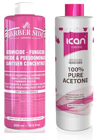 Ican Pure Aceton Nagellackentferner, keimtötende Lösung, Rosa, je 500 ml, 2 Stück