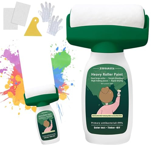 Wall Repair Roller Brush with Wall Repair Paste, Wall Paint Repair White, 500 g Touch Up Paint White Roller, Wall Repair Roller Brush, for Graffiti Scratches Cracks Damaged Walls (Green)