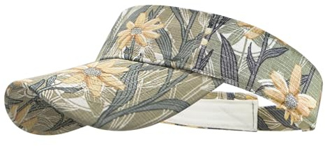 YAMEIZE Solvisir för kvinnor män – tryck blomma löpning golf tennis visir hatt justerbar hästsvans baseballkeps för sport, Khaki, 2-3