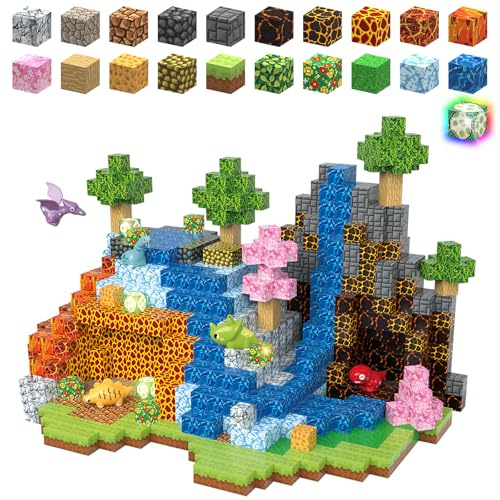 MEDMHSMA Magnetische Bausteine, 100 Stück 2,5 cm Magnet Building Blocks Baue 3D Dinosaurier Welt Spielzeug Geschenke für Kinder Jungen und Mädchen ab 3 Jahre