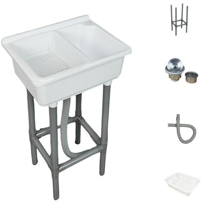 Lavandino del Bagno Bianco, Lavabo del Bagno, Lavatoio in Resina per WC Bagno Lavanderia Garage Uso Comune 43x32x83 cm / 17x12x33 Pollici B