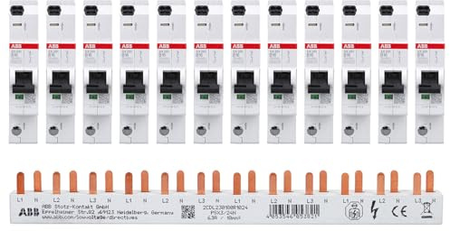 ABB FlexLine Set: 12x SX201-B16 Sicherungsautomat B16 & Phasenschiene | LS-Schalter Set mit PSX3/24N Schiene 1-polig + N, Push-In Technik für schneller Installation im Verteilerkasten