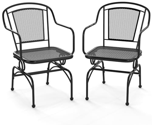 COSTWAY Trädgårdsstolar i metall, set om 2, terrassstolar med mjuk gungrörelse, balkongstolar med nätryggstöd och sits, gungstolar för trädgård, terrass, balkong