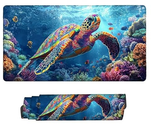 Gaming Mauspad 500 x 250 x 3 mm XXL Gaming Mousepad Verlängertes Großes Mauspad Schreibtischauflage, Genähte Kanten Mousepad, Rutschfeste Gummibasis, Schreibtisch Schutz (Meeresschildkröte Ozean) z273