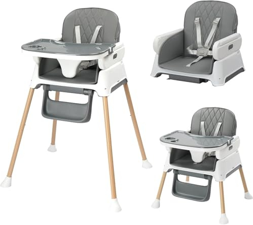 BONNLO Chaise Haute Bébé Évolutive, 6 Mois - 3 Ans (max. 15 kg), Chaise Haute Légère (5 kg), Siege Pliante, Siege d'Appoint，Chaise à Manger pour Bebe (Gris)