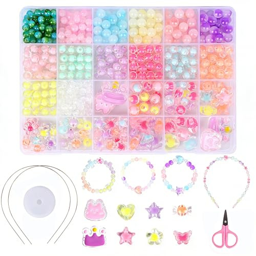 ZENGOD 500+ Stück Perlen Set für DIY-Schmuck, Armbänder und Ketten | 6-10mm Bonbonperlen und Glasperlen,24 Farben Vielfältige Formen,Komplettes Zubehör,inklusive Aufbewahrungsbox für Anfänger