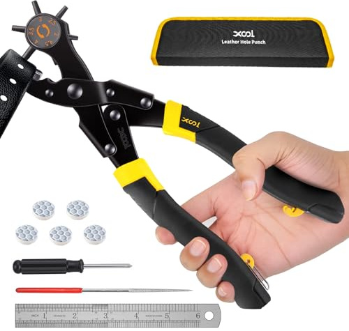 XOOL Uppgraderad Håltång för Läder med Långt Handtag – 6 Storlekar (2–4,5 mm), Kraftbesparande Design för Bälten, Skor, Sadel & DIY Läderarbete