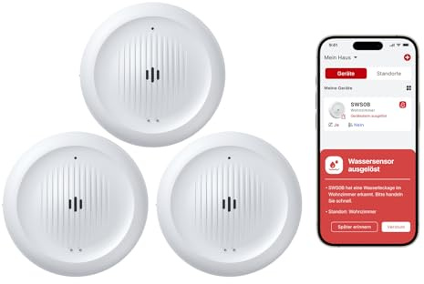 X-SENSE 3er Set WLAN-Wassermelder mit Frostwarnung, Tieftemperatur-Melder, Smarter Sensor mit App-Benachrichtigungen, für Küche, Bad und Keller, kompatibel mit der X-SENSE Home Security App, SWS0B | Tieftemperatur-Melder, Smarter Sensor mit App-Benachrichtigungen, für Küche, Bad und Keller