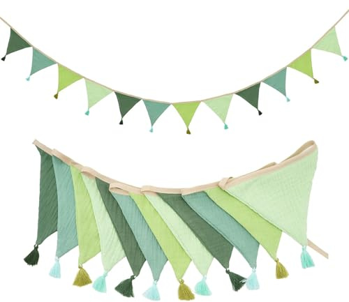 Fabric Bunting Banner With Tassels, 2.6M Green Cotton Garland