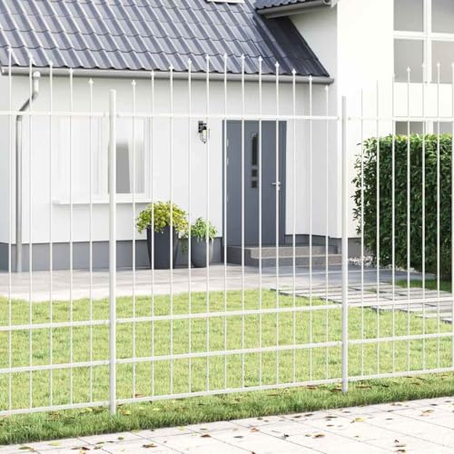 Mokuyary Clôture de jardin blanche - 170 x 200 cm - En treillis métallique - Avec treillis carré - Idéale pour terrain, jardin et enclos pour animaux