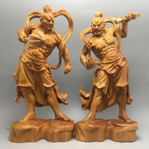 FENNYYAR 2 estatuas de Buda Heng Ha Two God Boj Feng Shui Escultura de madera, 13 cm, decoración auspiciosa de la suerte para el hogar y la oficina