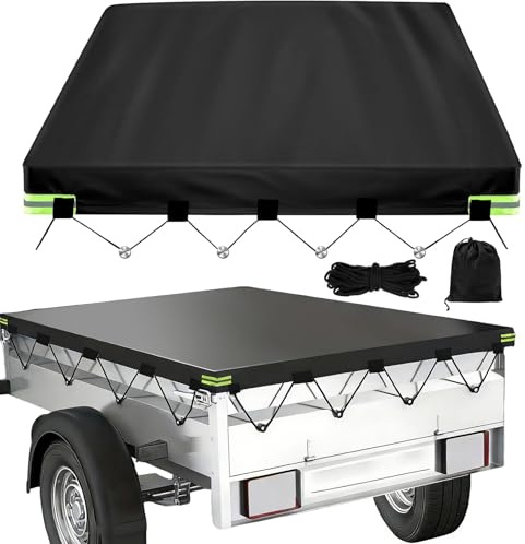 Infreecs Telo per rimorchio 209 x 115 x 10 cm, telo piatto per rimorchio, telo di copertura per rimorchio con corda di tenda da 7 m, materiale Oxford 420D impermeabile e protettivo dai raggi solari