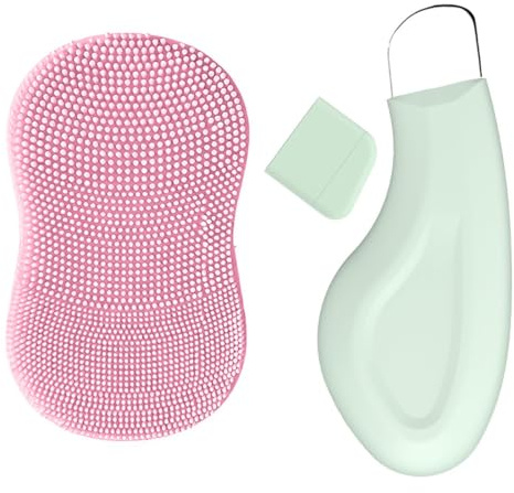 IBXWMNG Set di 2 Rimuovi Punti Neri e Spazzola Pulizia Viso in Silicone, Spatola per Pulizia Viso in Acciaio Inox 304 e Strumenti di Bellezza per Rimozione Punti Neri e Massaggio