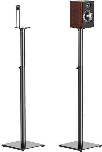 USX MOUNT Speaker Stands Height Adjustable - Extends 84cm to 108cm, Holds Satellite and Small Bookshelf Speaker up to 5kg, Set of 2, Heavy Duty Base, Built-in Cable Management, XAS506