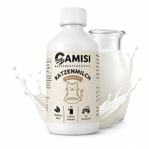 CAMISI 4 x 250ml Laktosefreie Katzenmilch für Erwachsene Katzen - Katzenmilch mit Taurin - Milch für Katzen ohne Zucker und Laktosereduziert - Echte Milch statt Pulver vom Bauernhof