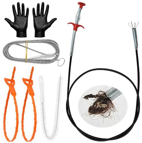 Desatascador Tuberías, Kit de Desatascador Fregadero con Espiral para Desagüe, Herramientas para Desatascar Cabellos y Residuos, para Cocina, Baño, Ducha y Lavabo