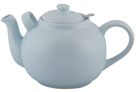 Plint Teekanne, Stövchen - 2,5 Liter - Eisblau - Steingut mit Edelstahl Sieb