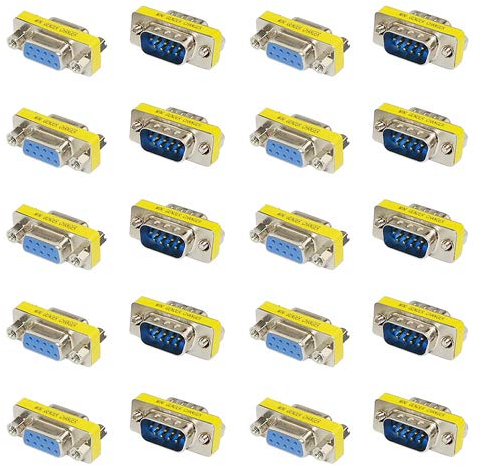 BGTXINGI 20PCS(10Pairs) DB9 9 Pin Male to Male Female to Female RS-232 Plate Insert Type Connectors Serial to Terminal Cable Gender Changer Coupler Adapter Assortment Kit