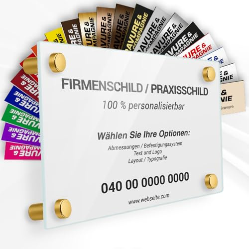 Individuelle Troglass Praxisschild/Firmenschild – Gravierte Tafel für Arzt, Pflegekraft, Anwalt oder Unternehmen – Personalisierbar in Größe, Farbe, Text und Logo (Weiß Hintergrund)