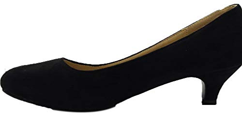 Scarpe da donna, con tacco basso kitten heel, per lavoro, campo da gioco, vestito da sera, taglie 36, 37, 38–38,5, 39,5, 40,5–41, 42, 43–43,5, 44,5, 45,5–46, 47, Nero (Camoscio nero), 43 EU