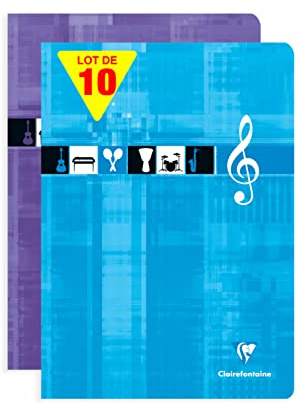Clairefontaine 3134C - Packung mit 10 Notenheften, ideal für Musikunterricht, DIN A4 21x29,7 cm, 48 Blatt, 10 Systemen mit Linien, 90g, farbig sortiert, 1 Pack