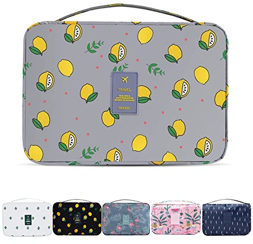 YumSur Reise Kulturtasche Zum Aufhängen Kulturbeutel Kosmetiktasche Waschtasche für Kinder Frauen Mädchen Damen Herren für Pflegeprodukte Makeup zur Reisen Urlaub Outdoor Camping (Graue Zitrone)