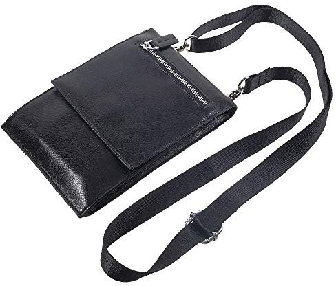 DFV mobile - Case Pocket Shoulder Bag with Lanyard for Tablet and Smartphone with Magnetic Closure and Zippers for DORO 7050 (2019) - Black