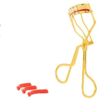 TANA Wimpernzange Gold | 1 Stück, inkl. 3 Ersatzpads | Vergoldeter Eyelash Curler für alle Augenformen I Perfekte Eyelashes (Wimpernzange Gold inkl. 3 Ersatzpads rot)