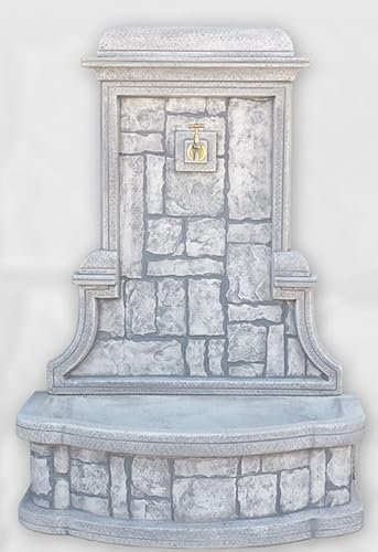 AnaParra Fuente Pared Modelo Rústica 78x48x115cm. para jardín|Hormigón Piedra |Incluye Grifo|Fuente Decorativa para Exterior| Peso: 103Kg| Color: Gris