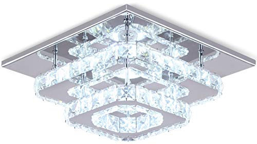 Générique Cristal LED Plafonnier Plafonnier Cristal Lampe En Acier Inoxydable K9 Moderne Encastré Luminaire Luminaire Carré Lustre Plafonnier pour Salle À Manger Salon Chambre (Blanc froid)
