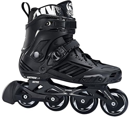 SKTYEE Inline-skridskor för kvinnor och män, fitness inline-hastighetsskridskor vuxna, bekväma och andningsbara rullskridskor med tvättbart foder, svart (Storlek: Män 6/kvinnor 7)