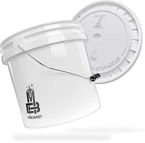 MAGIC BUCKET | Wash Bucket Set for Car Hand Wash White with Matching Bucket Lid | 3.5 US Gallons Approx. 13 Litres | Compatible with Grit Guard, Detail Guardz Dirt Lock, Chemical Guys Dirt Trap