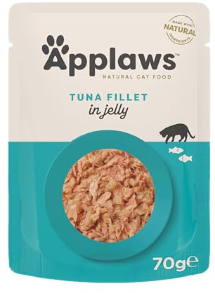 Applaws Naturlig våt kattmat tonfisk i gelépåse för vuxna katter 16 x 70 g påsar