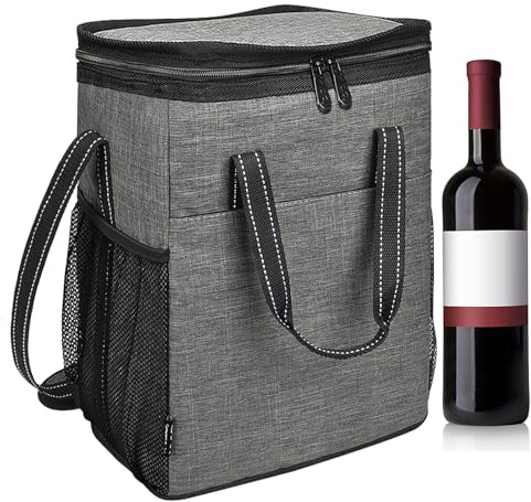 Kato Tirrinia Flaschentasche 6 Flaschen Wein Kühltasche Flasche Kühltaschen, Weintasche Kühltaschen Flaschenkühltasche, Champagner Bier Kühler Weinflaschetasche Handtasche für Picknick Camping, Grau