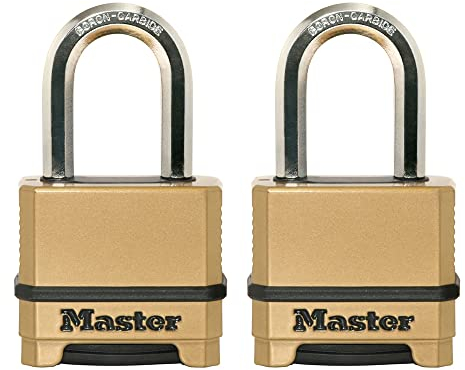 Master Lock, Heavy Duty Weatherproof Padlock, Resettable Combination Lock for Outdoor Use, 2 Pack, M175LFEC2, Gold, 1.2 x 2 x 3.87 inches