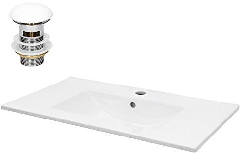 ECD Germany Lavabo en Céramique Blanc 810x465x175 mm avec Garniture de Vidage 1 1/4 Universel et Trop-Plein, Vasque Encastré, Design Élégant Moderne, Évier Lave-Mains pour Salle de Bain et Toilettes
