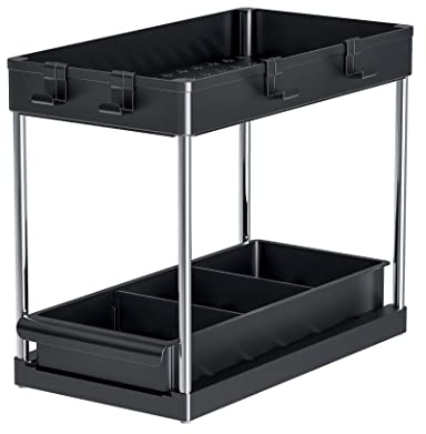 Calma Dragon Organizzatore sotto Il lavello della Cucina, Scaffale per Prodotti di Pulizia, Organizzatore per armadi, Cassetti Estraibili 39,5x22x35 cm (Nero)