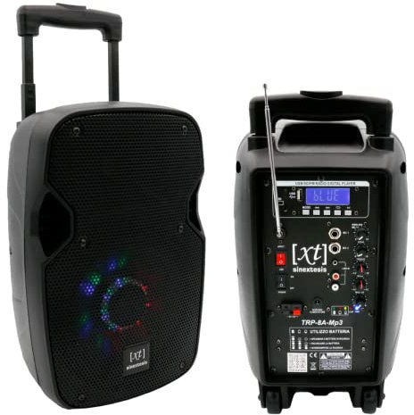 Sinextesis Diffusore 8 Trolley Attivo Cassa Portatile Ricaricabile MP3, BlueTooth, USB, SD Card, Radio FM, 200W musicali con Radiomicrofono e illuminazione LED