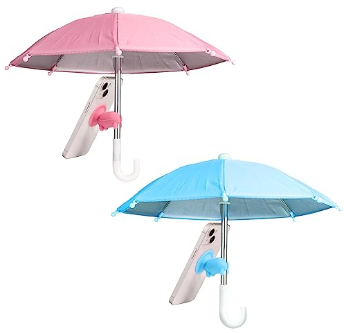 TOYMIS 2pcs Cell Phone Umbrella, Multifunctional Adjustable Cute Phone Shade Umbrella with Piggy Style Suction Cup Cell Phone Sunshade, Glare Blocking (Pink & Blue)