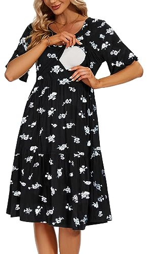 Smallshow Women's Maternity Nursing Dress Ruffle Short Sleeve Breastfeeding Clothes Large SVP121