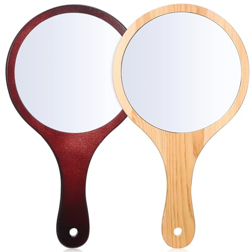 Beaupretty Friseur Handspiegel Holz Salon Handspiegel Rund Holzspiegel Friseur für Make up Haare Rasieren 2pcs