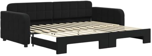 vidaXL Tagesbett, Ausziehbar Schlafsofa mit Lattenrost, Bettsofa Gästebett für Schlafzimmer Wohnzimmer, Sofa Bett Ausziehbett, Schwarz 90x200 cm Samt