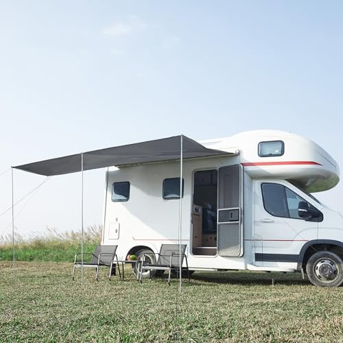 pro.tec Wohnwagen Vordach Beuningen Wohnmobil wasserdicht Sonnensegel 400 x 240 x 235 cm Markise Vorzelt für Caravane Camping Grau