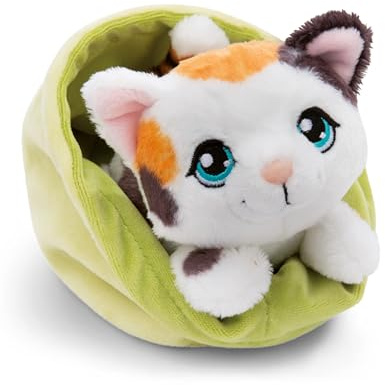 NICI Little Paws Kuscheltier Katze 12cm gefleckt im hellgrünen Körbchen - Flauschiges Stofftier, Plüschtier zum Kuscheln, Spielen und Liebhaben - 61332