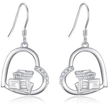 Bok örhängen 925 sterlingsilver hjärta bok örhängen läsning smycken gåvor för kvinnor flickor läsälskare lärare