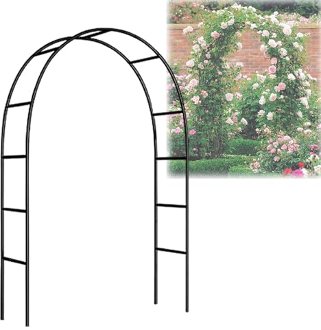 Rosenbogen aus Metall In Schwarz Torbogen, Rankbogen Rosen, Freistehend, Stabil, Metall, Wetterfeste Rankhilfe mit Basis, Rostfrei, Rosenspalier, Rankgitter for Hochzeit, Garten, Balkon(Frankreich,350